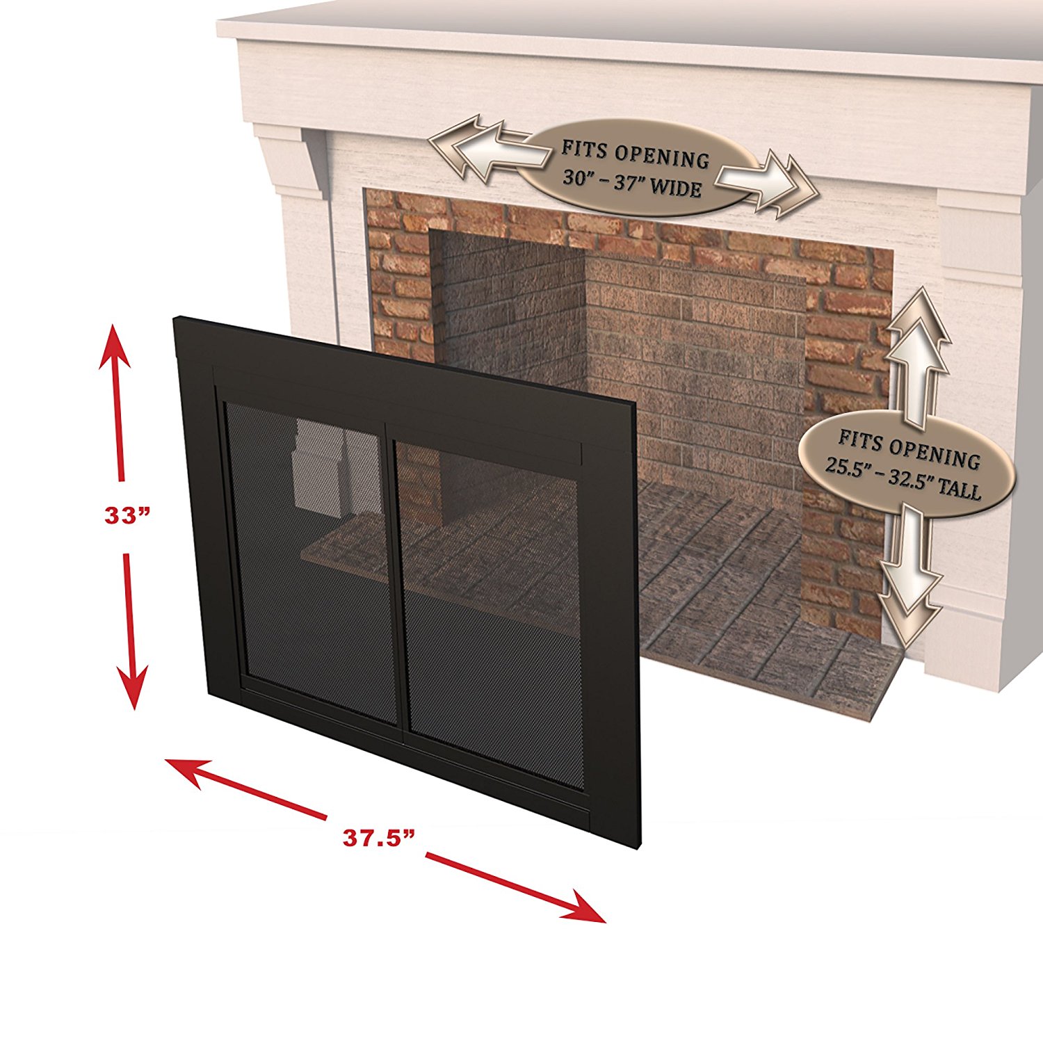 Pleasant Hearth AT-1001 Ascot Fireplace Glass Door, Black, Medium
