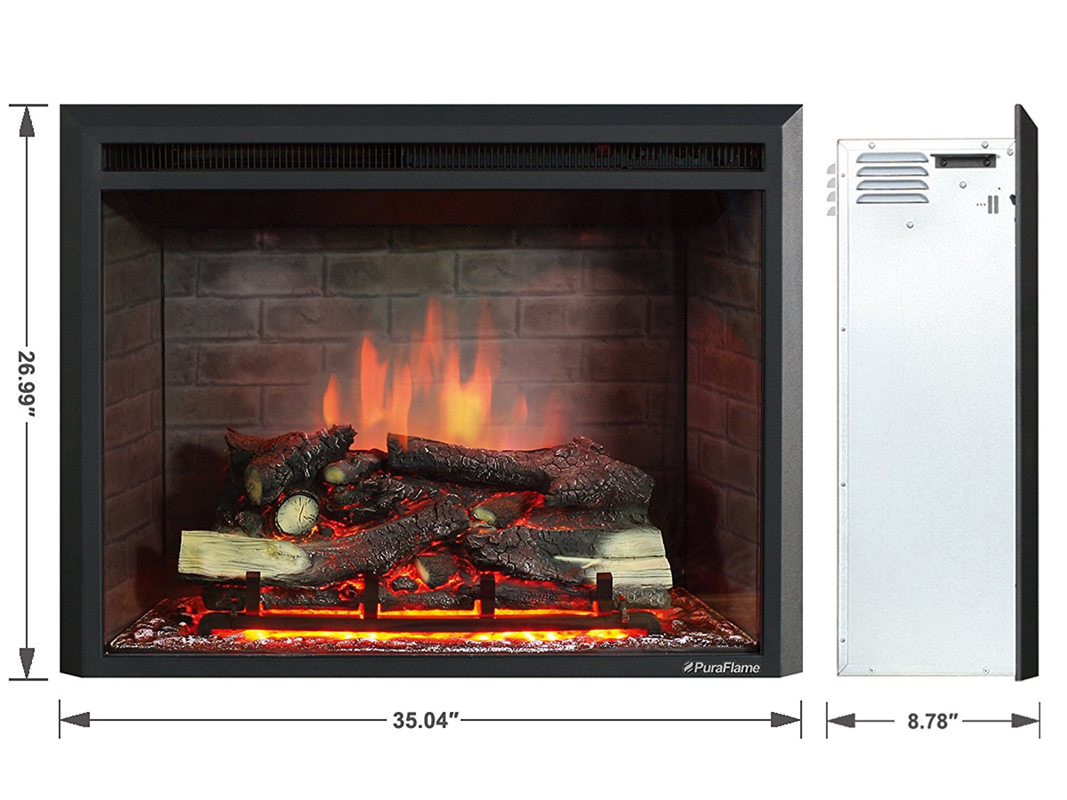 PuraFlame Western 33 inch Embedded Electric Firebox Heater With Remote Control, Black