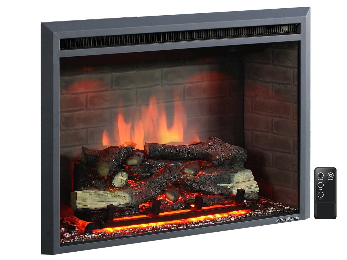 PuraFlame Western 33 inch Embedded Electric Firebox Heater With Remote Control, Black