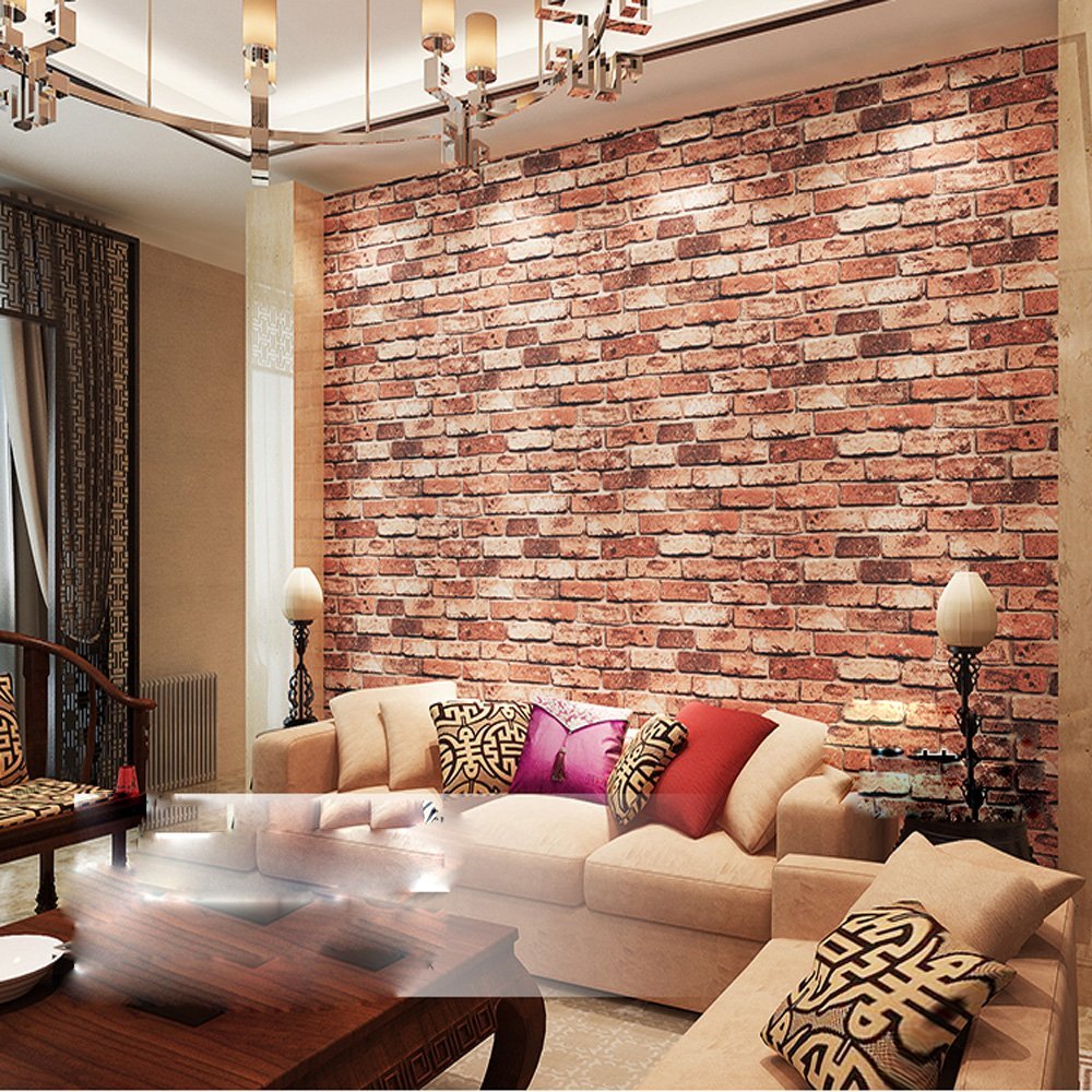 QIHANG Red Brick Wall Modern Wallpaper Textured Bricks PVC Wallpaper 0.53m*10m=5.3㎡