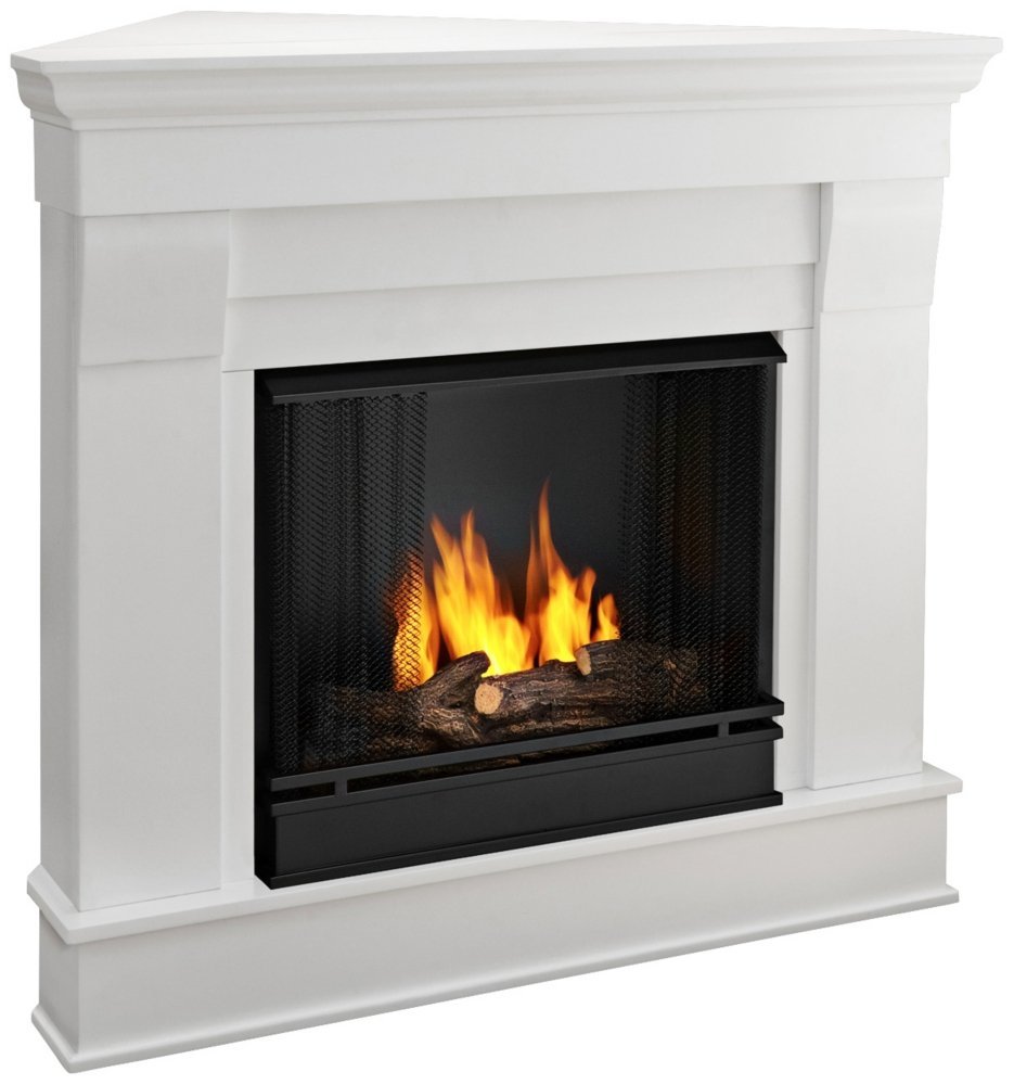 Real Flame Chateau White Mantel Corner Gel Fireplace