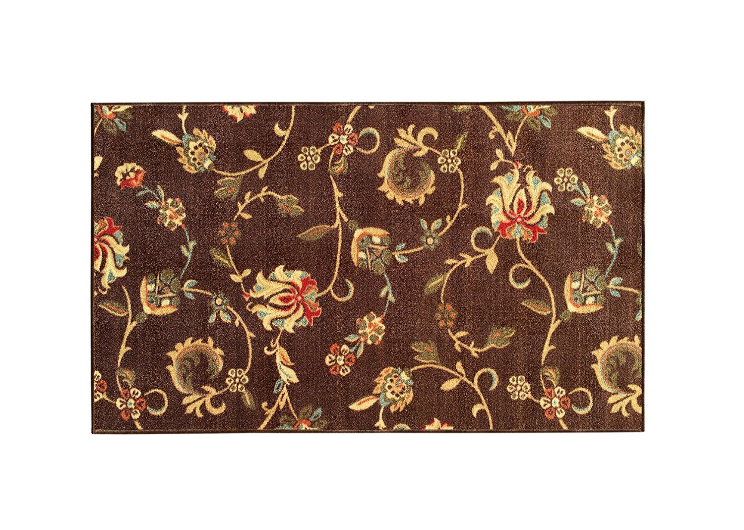 Rubber Backed Mat 18" x 32" Chocolate Brown Floral Doormat Accent Non-Slip Rug - Rana Collection Kitchen Dining Living Hallway Bathroom Pet Entry Rugs RAN1228-12