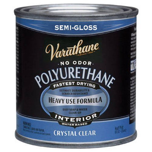Rust-Oleum Varathane 200161H 1/2-Pint Interior Crystal Clear Water-Based Polyurethane, Water-Based Semi-Gloss Finish