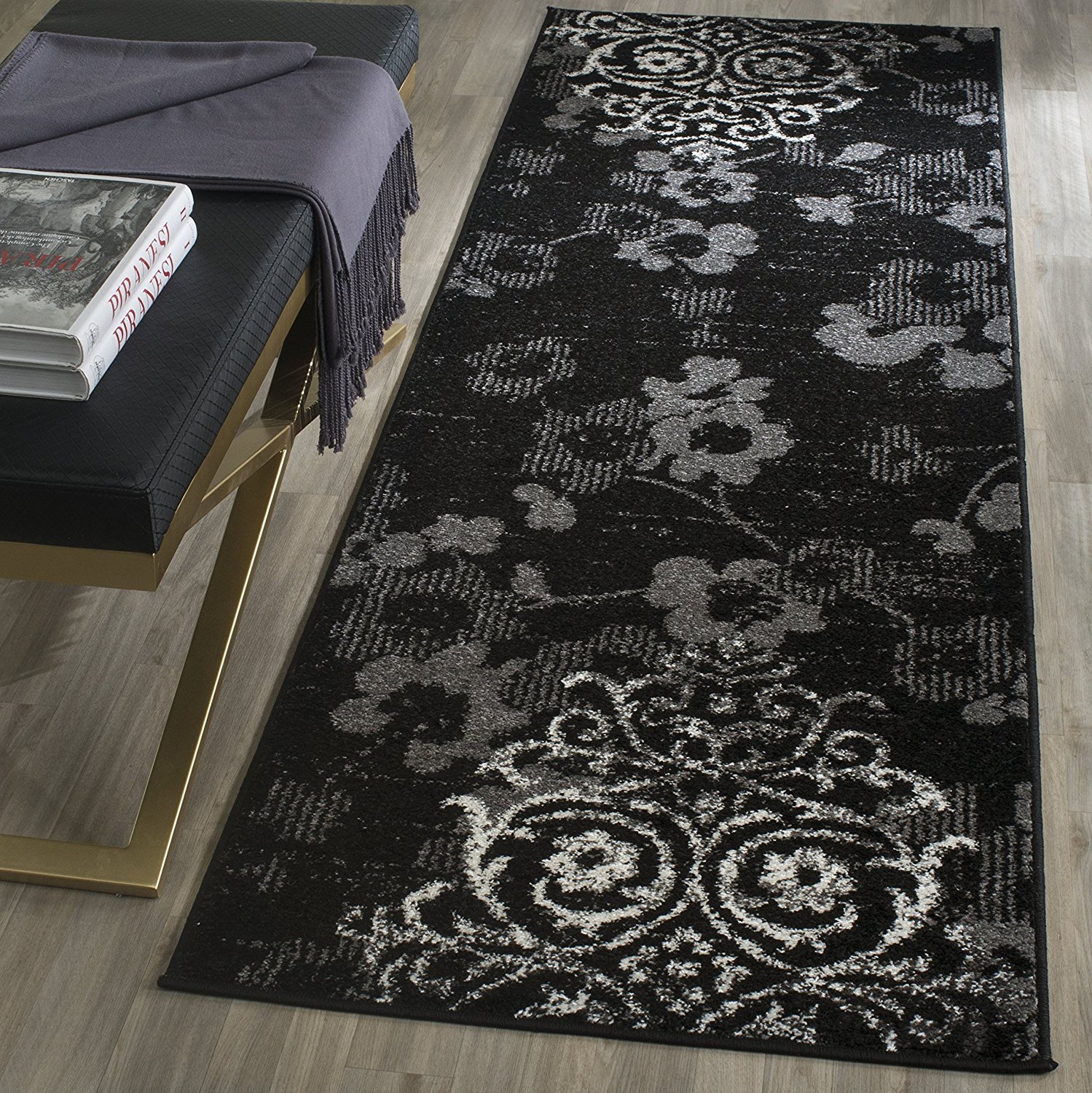 Safavieh Adirondack Collection ADR114A Black and Silver Oriental Vintage Runner (2'6" x 10')
