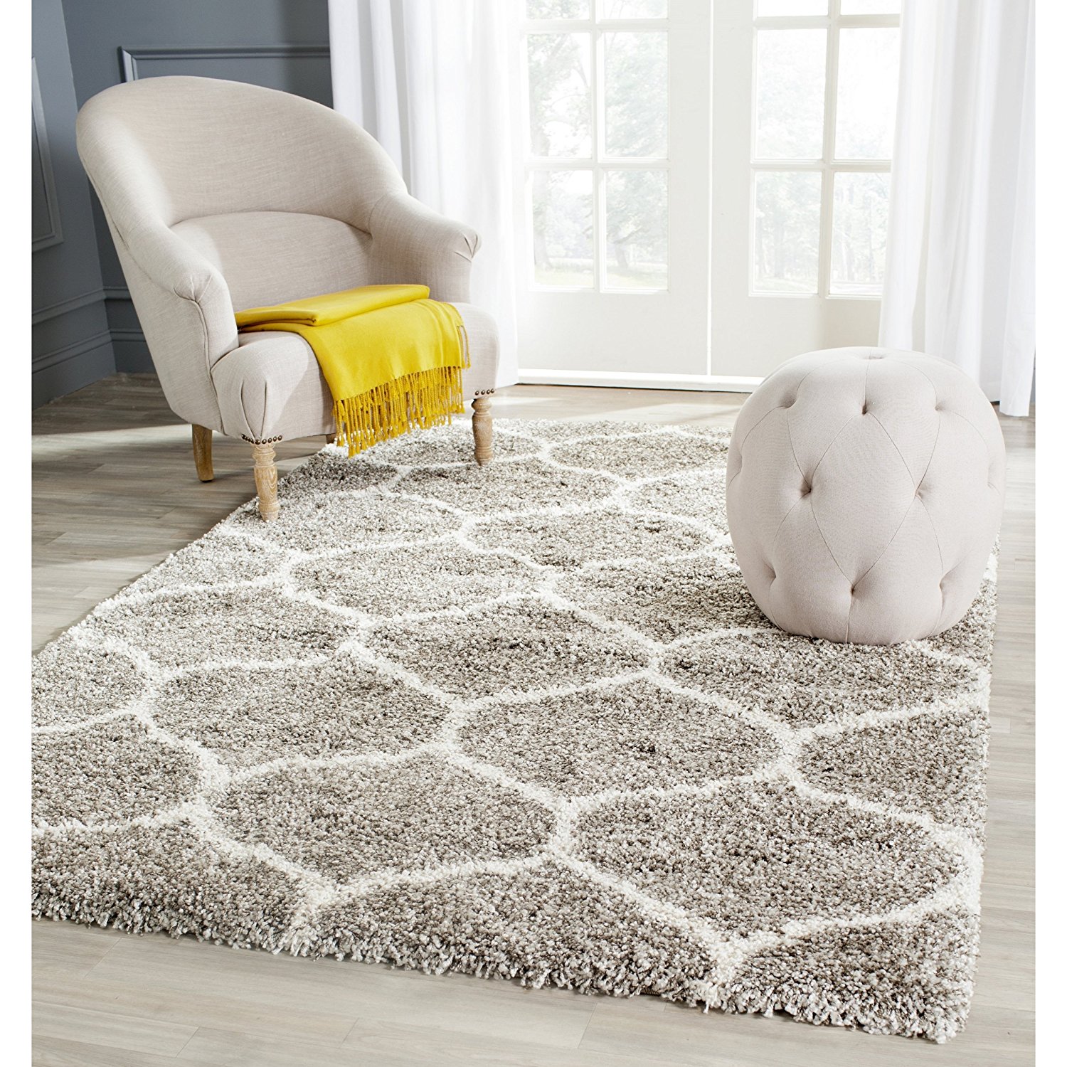 Safavieh Hudson Shag Collection SGH280B Grey and Ivory Area Rug, 4 feet by 6 feet (4' x 6')