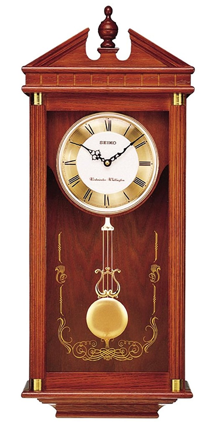 Seiko Wall Pendulum Clock Dark Brown Solid Oak Case