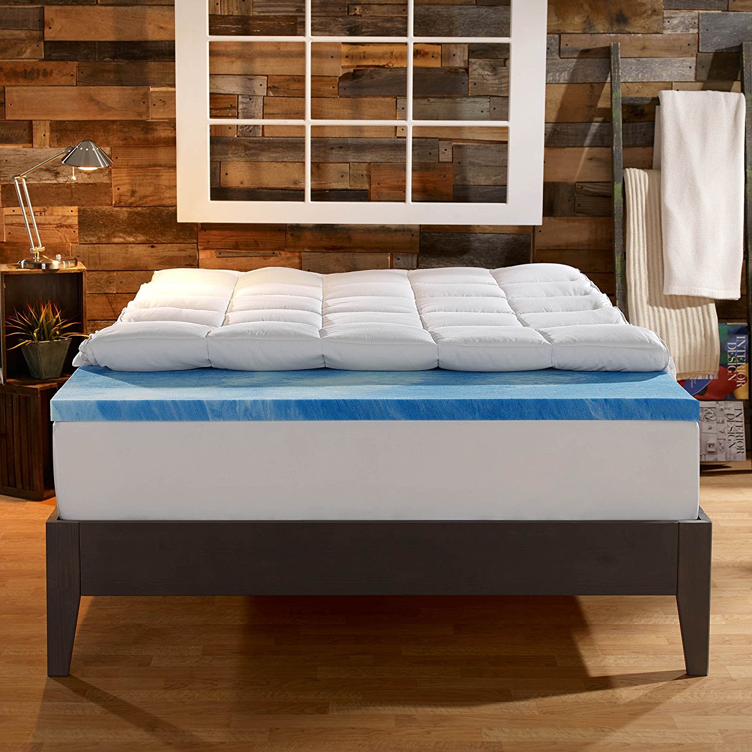 Sleep Innovations 4-Inch Dual Layer Mattress Topper - Gel Memory Foam and Plush Fiber. 10-year limited warranty. Cal King Size