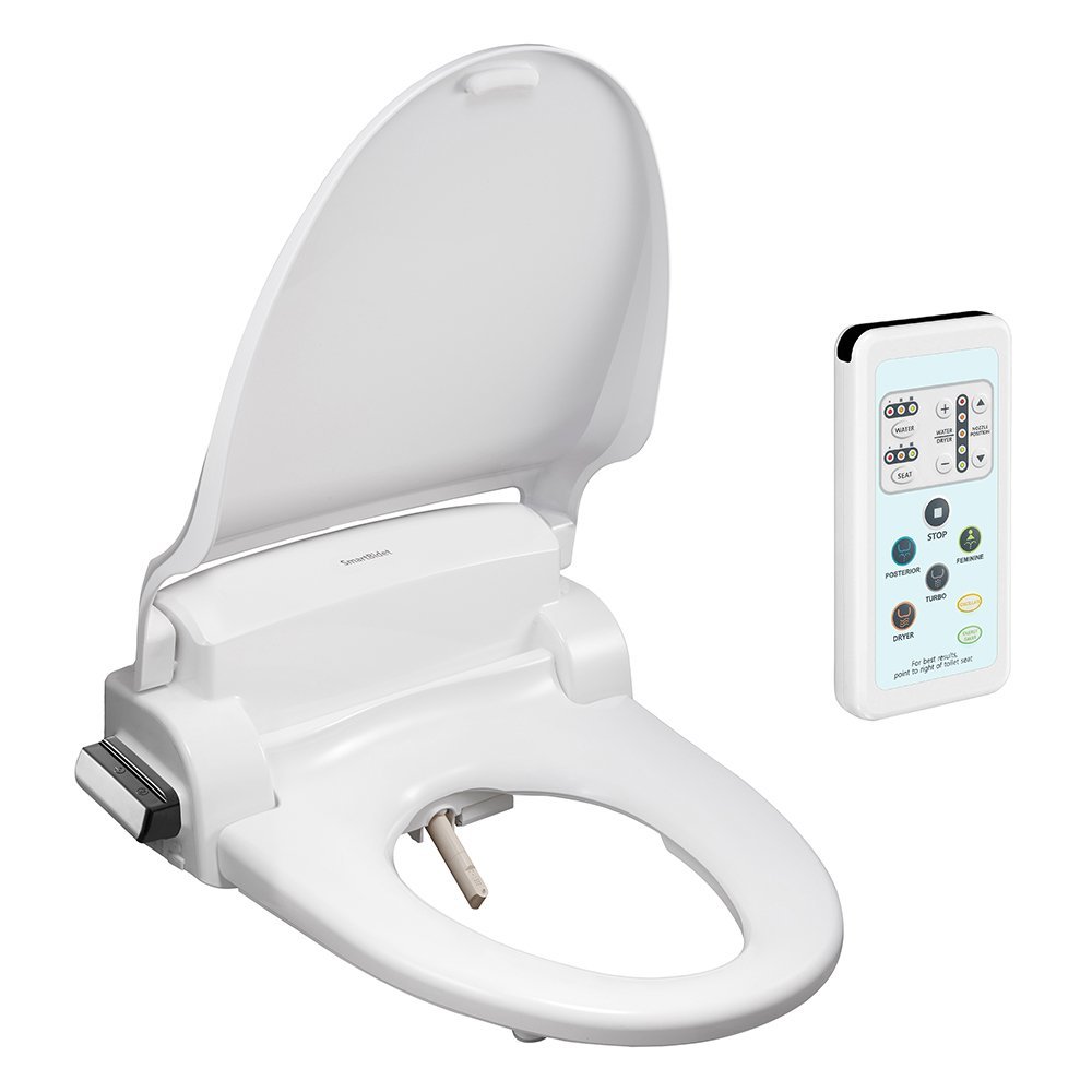 SmartBidet SB-1000 Electric Bidet for Elongated Toilets with Remote Control Electronic Heated Toilet Seat with Warm Air Dryer & Temperature Controlled Wash Functions, White
