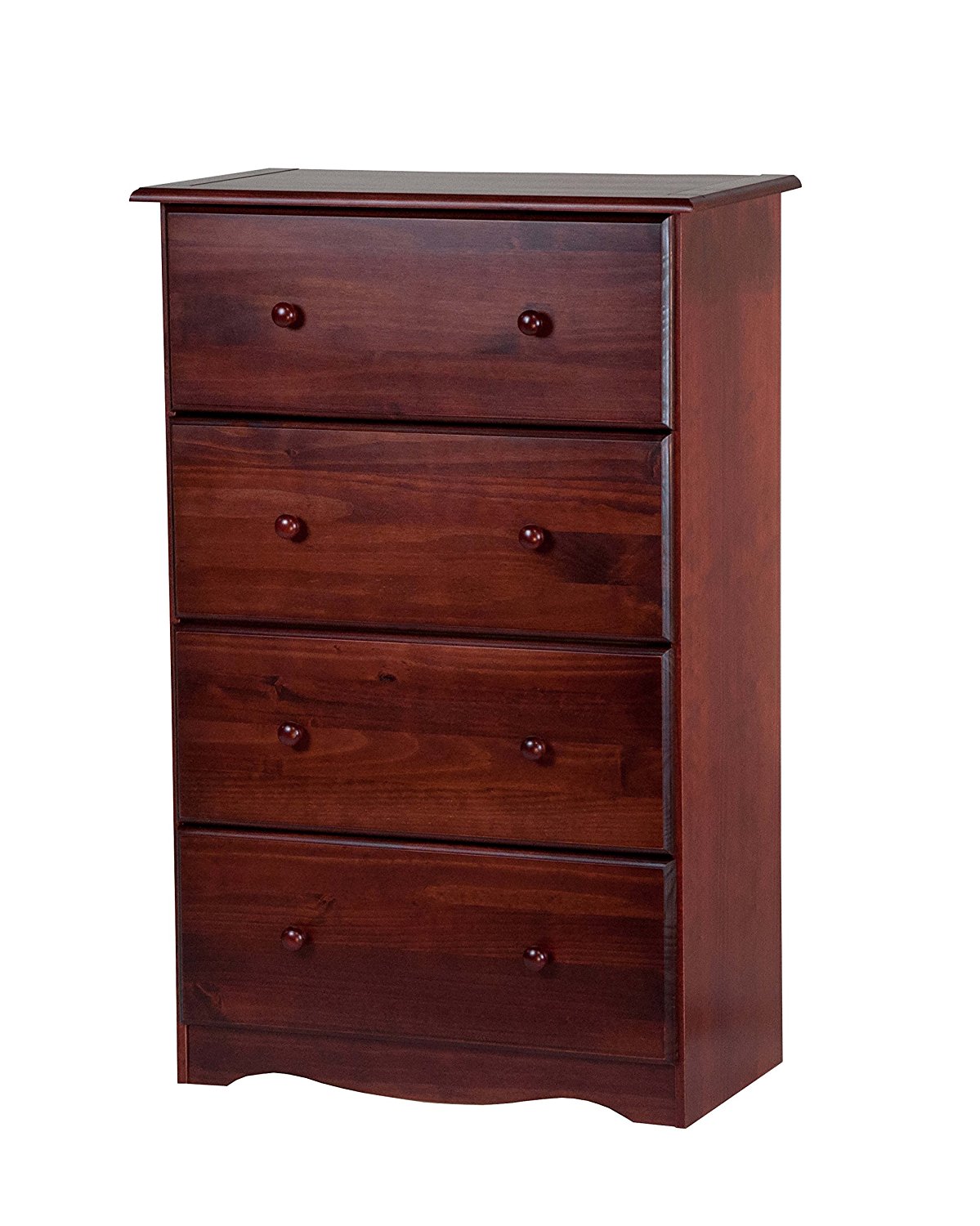 100% Solid Wood 4-Super Jumbo Drawer Chest by Palace Imports, Mahogany Color, 32”W x 48.5”H x 17”D. Metal Antique Brass Knobs Sold Separately. Requires Assembly