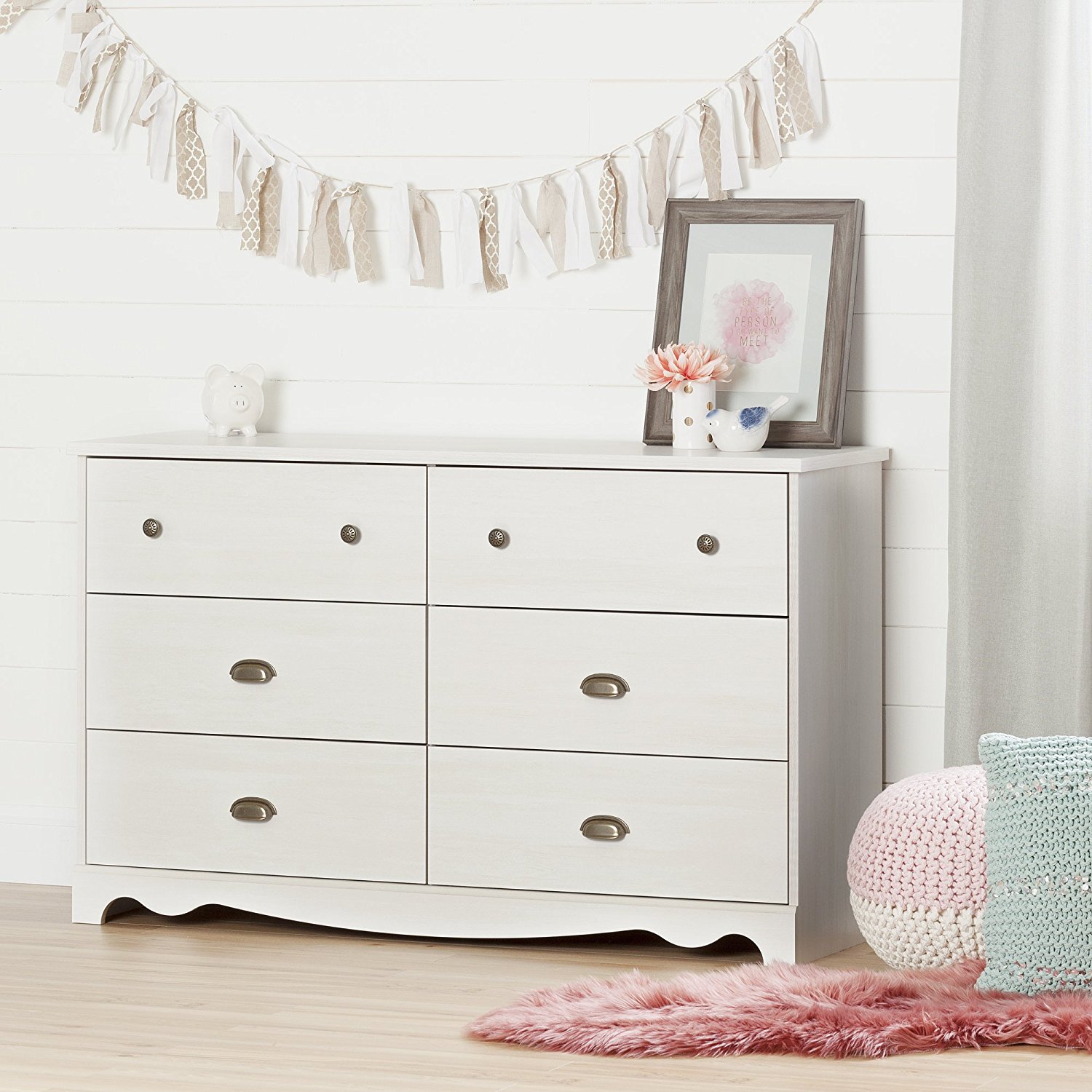 South Shore Caravell 6-Drawer Double Dresser, White Wash