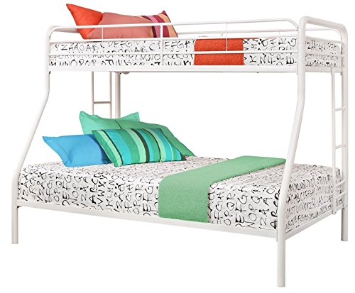 Sturdy Kids Sturdy Twin Over Full Metal Bunk Bed with Stairs. This Durable Steel Frame Bunk Bed For Kids includes full-length guardrails, and the bunk bed does not need a box spring. (white) 