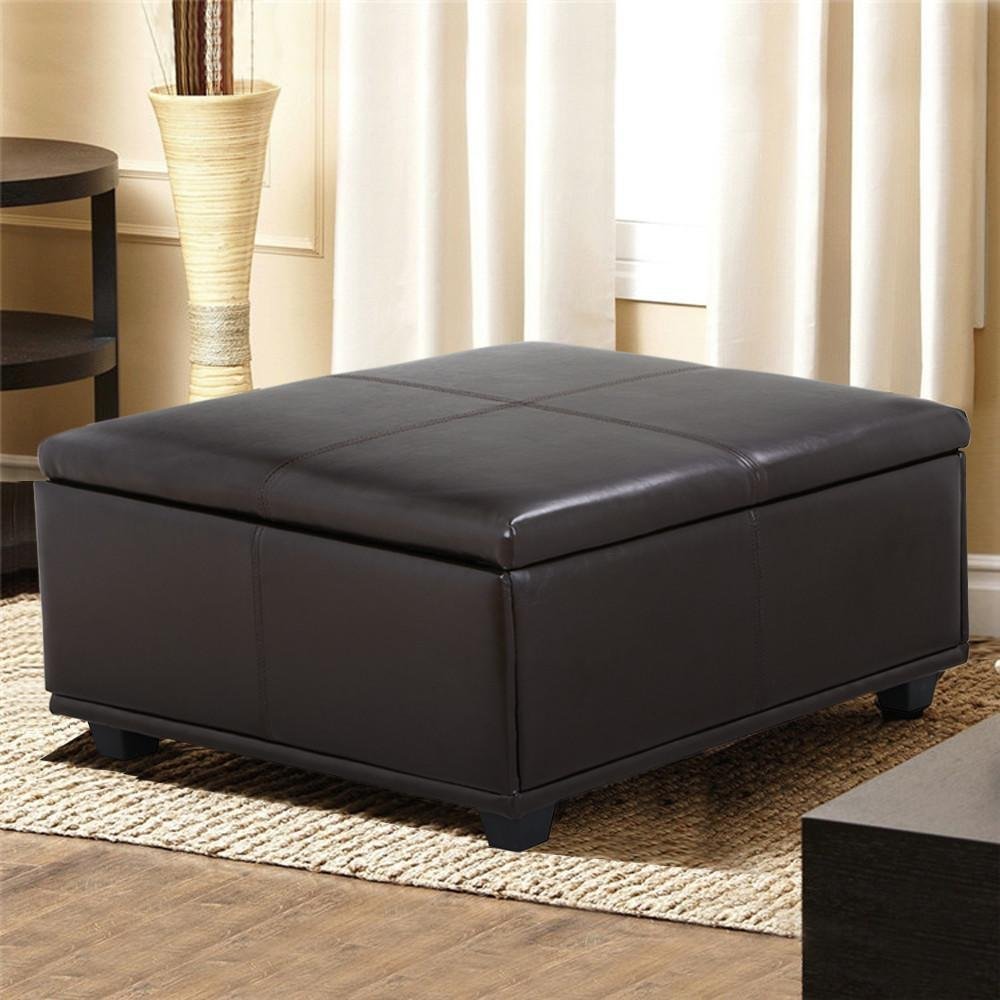 Topeakmart Large Faux Leather Ottoman Storage Coffee Table Lift Up Top Bench Solid Wood Legs , Espresso 