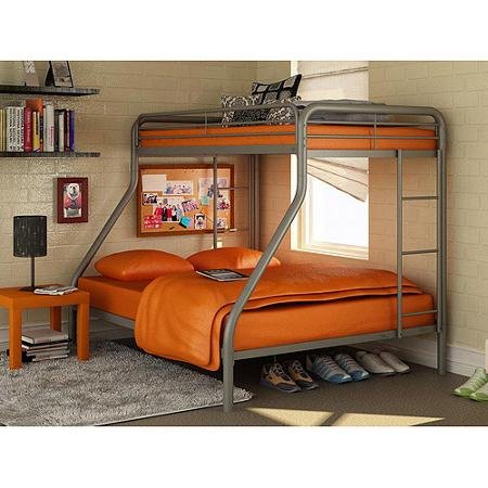 Twin Over Full Bunk Bed Metal Dorel Multiple Colors Space-Saving Design Durable Steel Frame Construction (Silver)