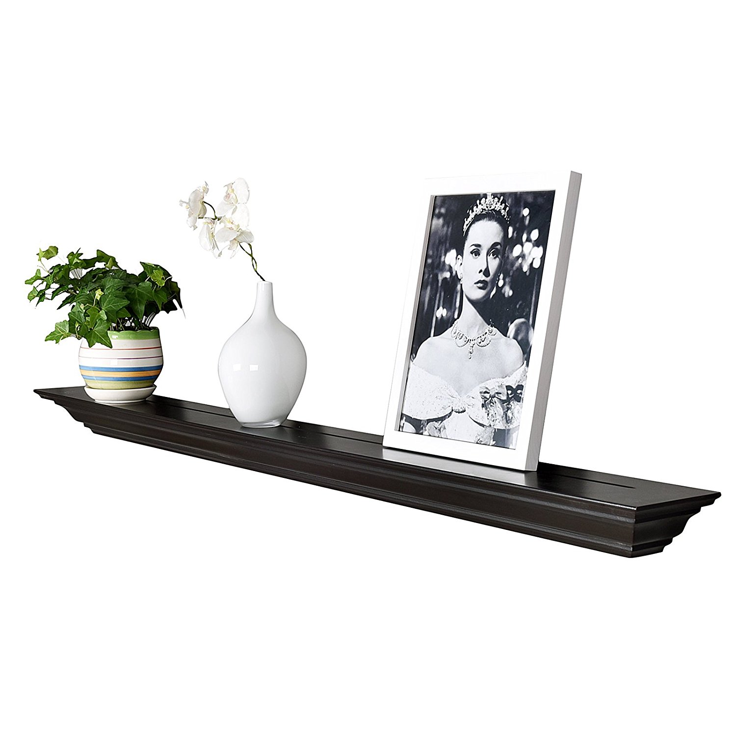 WELLAND 60" Espresso Fireplace Mantel Shelf with Crown Molding Lines(Picture Ledge)