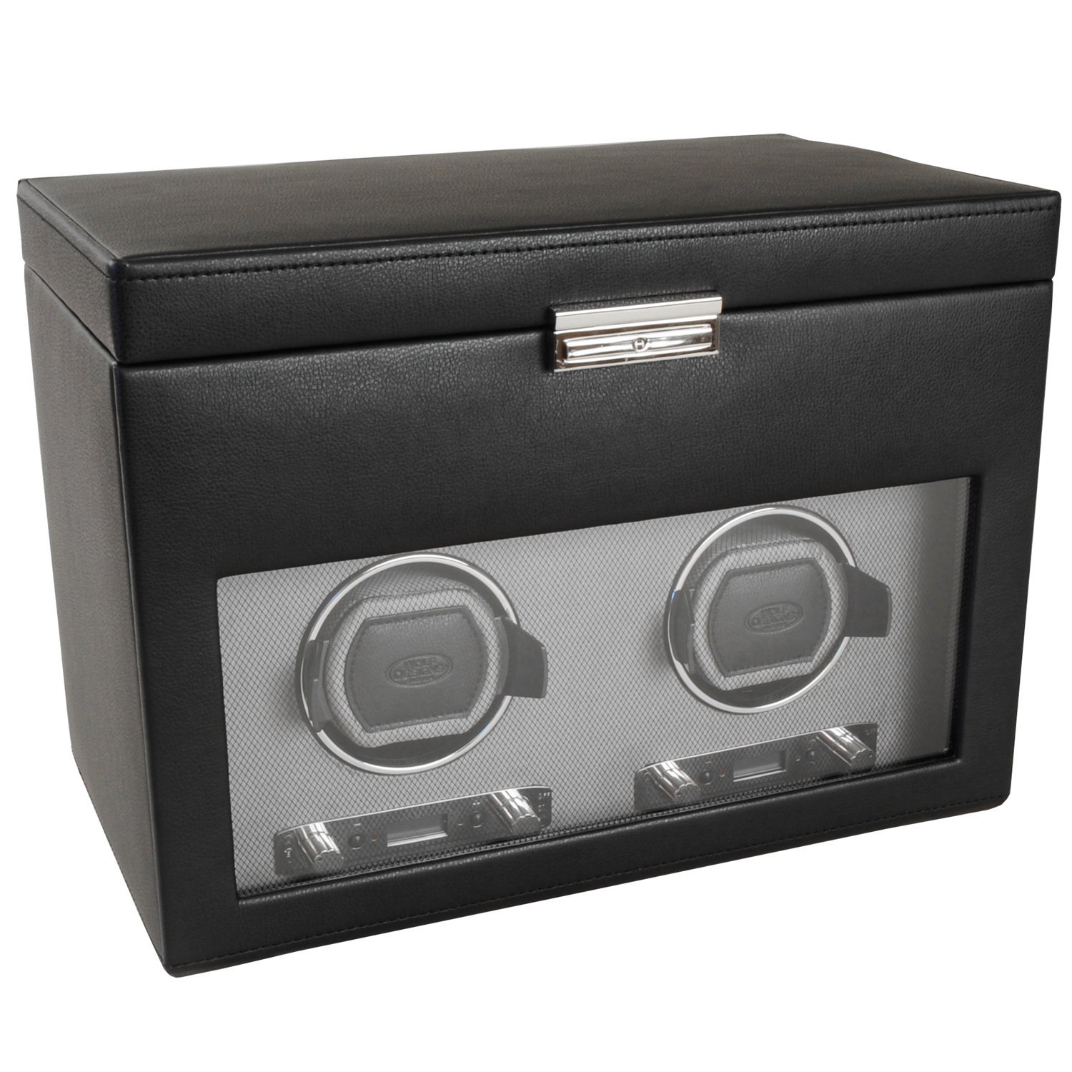 WOLF 456202 Viceroy Double Watch Winder with Cover and Storage, Black
