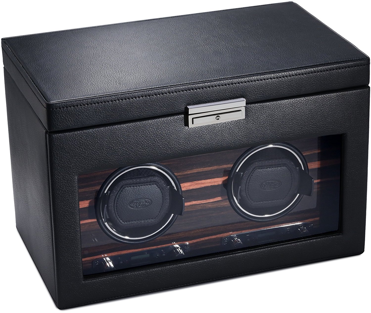 WOLF 457256 Roadster Double Watch Winder with Cover and Storage, Black