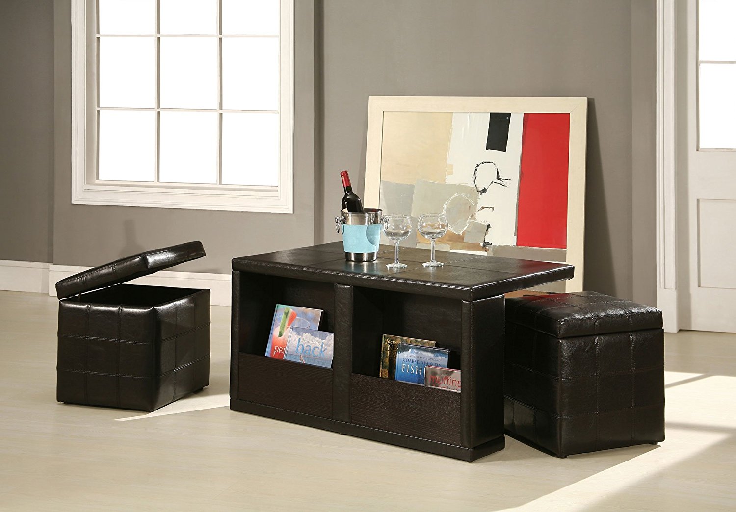 William's Home Furnishing Coffee Table with Storage Stools 