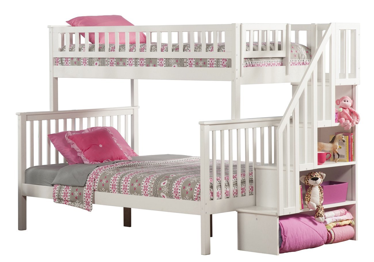 Woodland Staircase Bunk Bed, White, Twin Over Full