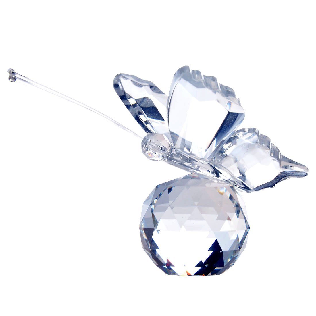 YUFENG Cute Crystal Flying Butterfly with Crystal Ball Base Figurine Collection Cut Glass Ornament Statue Animal Collectible (clear)