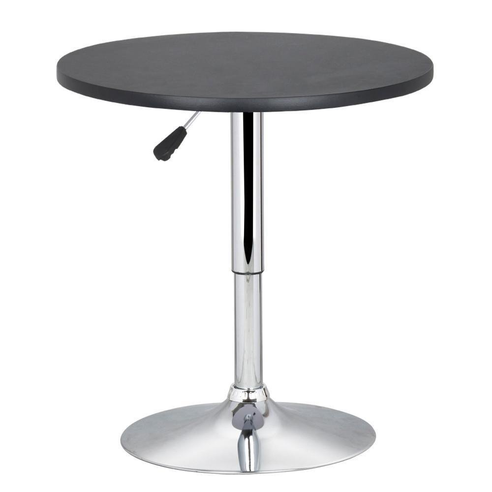 Yaheetech Round Pub Bar Table Black MDF Top with Silver Leg Base 27.4-35.8 inch Adjustable 66Lb Capacity