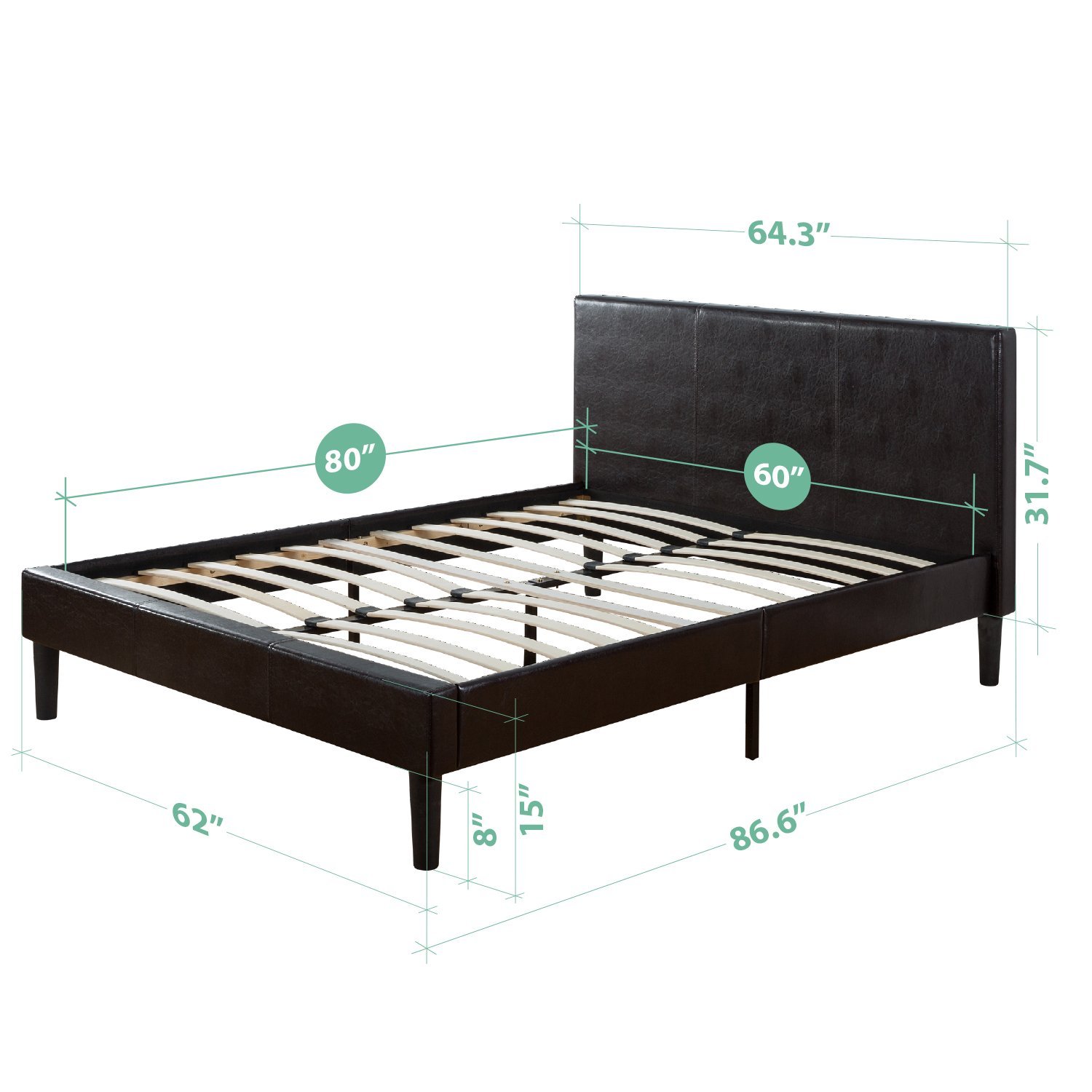 Zinus Faux Leather Upholstered Platform Bed with Wooden Slats, Queen