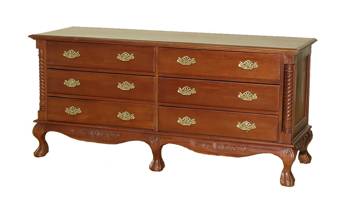 c1949 6Ft Antique Solid Mahogany Chippendale 6 Drawer Chest Dresser