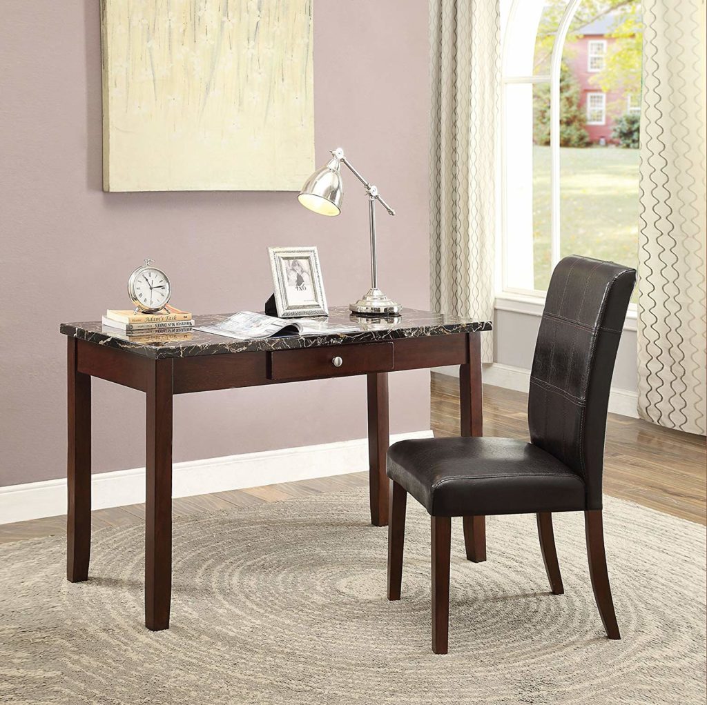 ACME Sydney Black Faux Marble And Dark Walnut Desk And Chair 2 Piece 1024x1022 