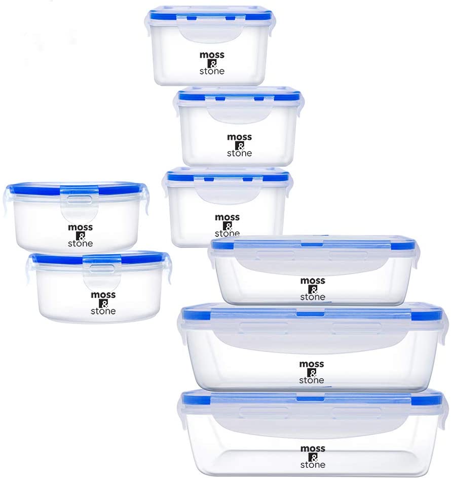Moss & Stone 16 Piece Safe Lunch Box Set For DIshwasher and Microwave Containers with Lids