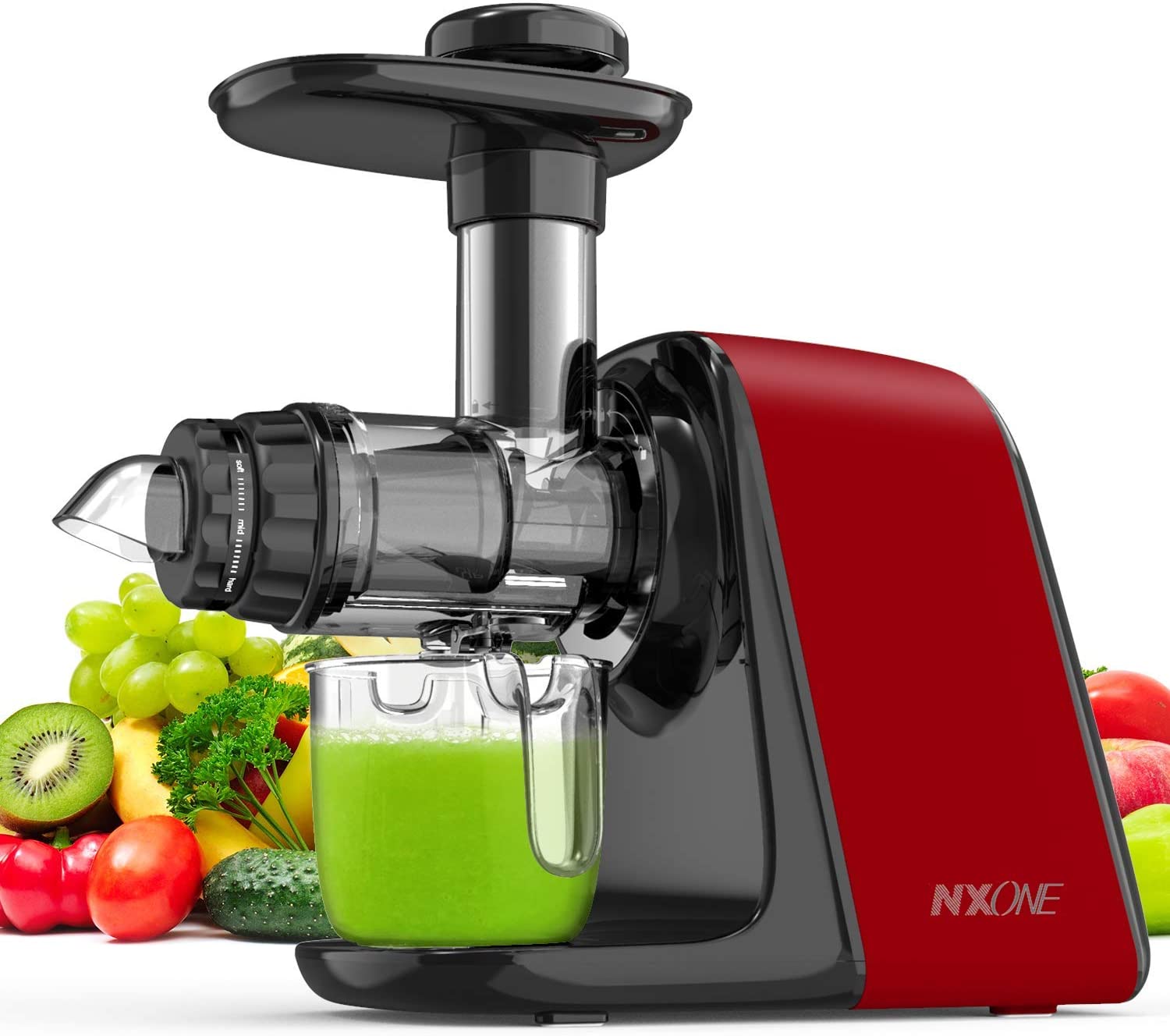 NXONE Slow Masticating Juicer (Cold Press Juicer Extractor, Red)