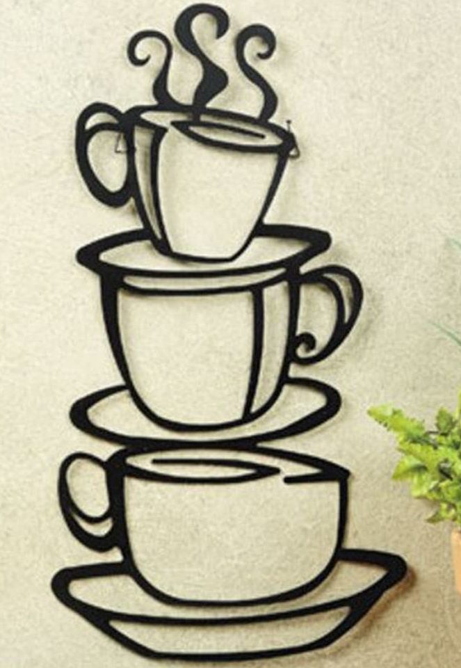 Super Z Outlet Black Metal Wall Art Coffee Cup Silhouette for Beautiful Small Kitchen Ideas